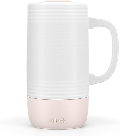 Ello Jane 18oz Ceramic Travel Mug with Handle, Splash-Resistant Slider Lid and Built-in Coaster, Perfect for Coffee and Tea, BPA Free, Dishwasher Safe, Gift for Him Her Mother's Day Birthday, Sandbar