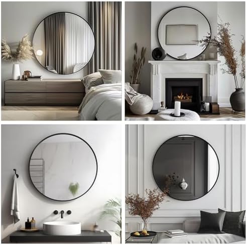 Sunniry Big Circle Mirror 36 inch, Black Round Mirror, Matte Metal Frame