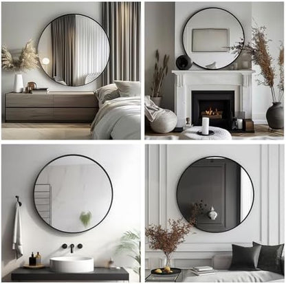 Sunniry Big Circle Mirror 36 inch, Black Round Mirror, Matte Metal Frame