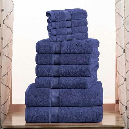 SUPERIOR Egyptian Cotton Ultra Plush & Absorbent, 10 Piece Set, Navy Blue