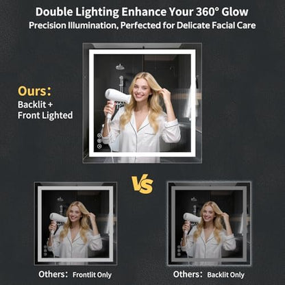 40"x40" LED Bathroom Mirror with Lights, Backlit+Frontlit, Anti-Fog