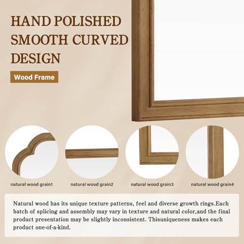 WallBeyond 28" x 40" Wood Bathroom Mirror for Wall Mounted, Rustic Rounded Corner Vanity Mirror for Entryway, Living Room or Bedroom Home Decorative [28" x 40" Natural Color]