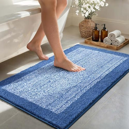 48x24 Long Bathroom Rugs Non Slip Washable, Soft Absorbent Bath Mat Blue