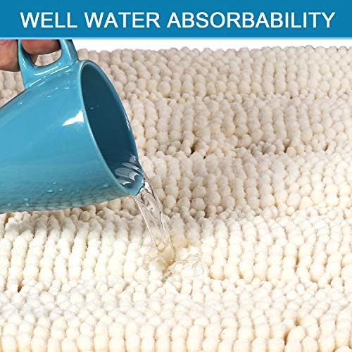 H.VERSAILTEX Bath Rugs for Bathroom Non Slip Bath Mats Extra Thick Chenille Striped Bath Rug Runners 47" x 17" Absorbent Fluffy Soft Shaggy Mats Dry Fast Plush Area Carpet for Bath Room - Ivory