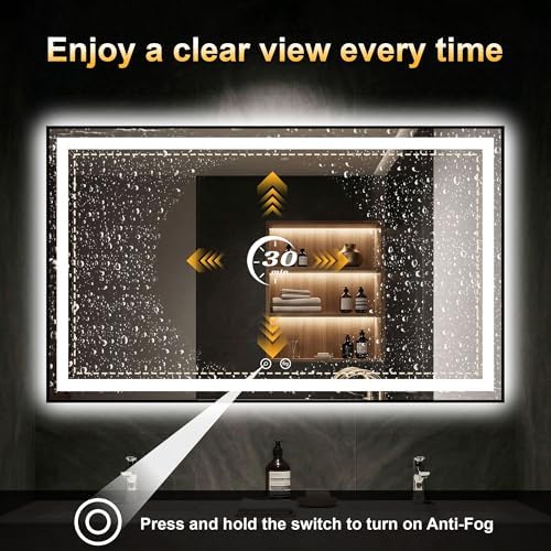 LED Bathroom Mirror with Light, 30x50 Vanity Mirror for Wall with Frame