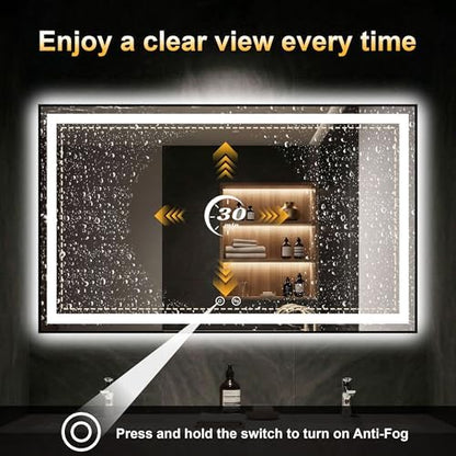 LED Bathroom Mirror with Light, 30x50 Vanity Mirror for Wall with Frame