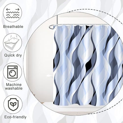 Sky Blue Striped Stall Shower Curtain with Hooks, 36x72 Inch