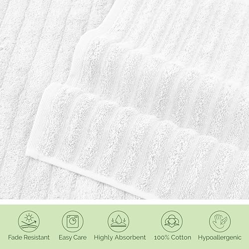 Elegant Comfort 100% Turkish Cotton Corduroy Ribbed Luxury Jumbo Bath Towel Ultra Soft - 35 x 70 Inch - Luxury Spa Premium Hotel Quality Highly Absorbent and Quick Dry Large Bath Towel, White