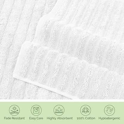 Elegant Comfort 100% Turkish Cotton Corduroy Ribbed Luxury Jumbo Bath Towel Ultra Soft - 35 x 70 Inch - Luxury Spa Premium Hotel Quality Highly Absorbent and Quick Dry Large Bath Towel, White