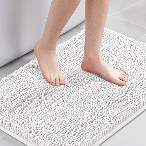 H.VERSAILTEX Pure White Bath Rug Super Soft Microfiber Non Slip Mat Absorption Shaggy Shower Rugs for Bathroom, Easy Care Machine Wash, 20 x 32 Inch
