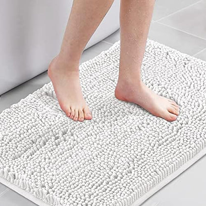 H.VERSAILTEX Pure White Bath Rug Super Soft Microfiber Non Slip Mat Absorption Shaggy Shower Rugs for Bathroom, Easy Care Machine Wash, 20 x 32 Inch
