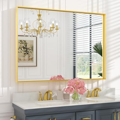 Keonjinn 48x36 Inch Gold Bathroom Mirror for Over Sink, Rectangular