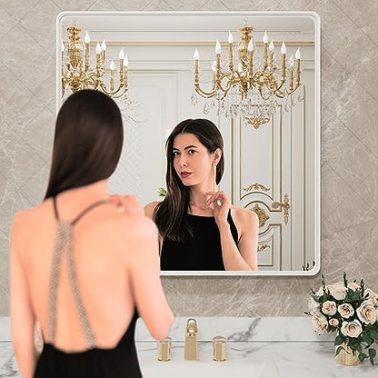 LOAAO 30x30 Inch White Metal Framed Bathroom Mirror for Wall