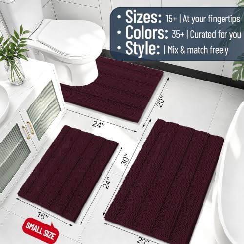 Smiry Thick Small Chenille Bathroom Rugs 24x16, Soft Bath Mat, Black Cherry