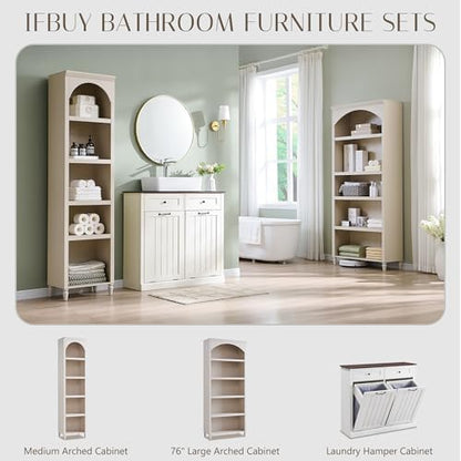 IFBUY 76" Arched Bathroom Storage Cabinet, Narrow Arched Cabinet, Cream