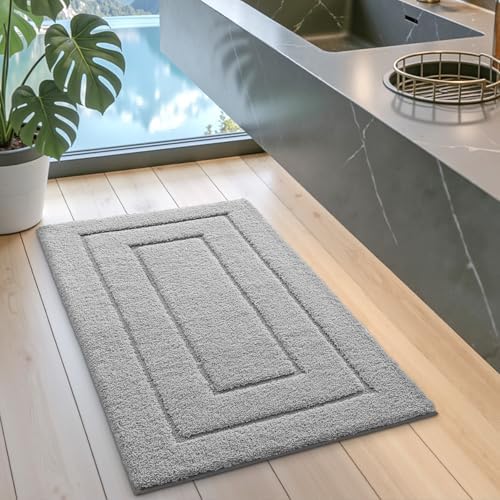 DEXI Bathroom Rugs 24x16, Non-Slip and Absorbent Bath Mat, Light Grey