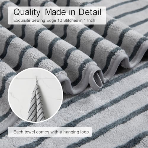 2 Piece Gray Cabana Stripe Hand Towels for Bathroom 16"x31" Ultra Soft Breathable Hand Face Towels Highly Absorbent 600GSM Towels Quick Dry Beach Chair Towel for Spa Gym Hotel Travel Camp