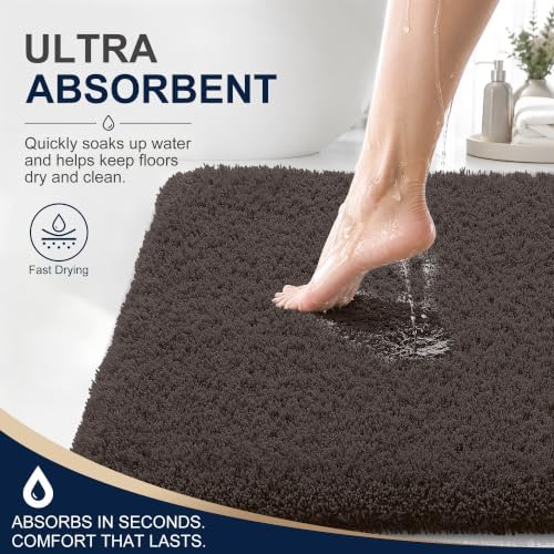 OLANLY Microfiber Soft Bathroom Toilet Rugs U-Shaped, 24x20, Dark Brown