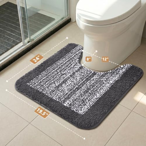 Toilet Rug U-Shaped 24x19 Washable Non Slip, Soft Bath Mat Dark Grey