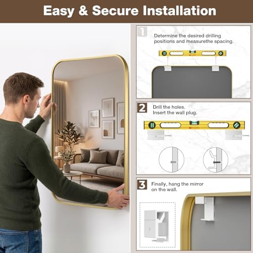 24"x36" Bruhed Gold Rectangle Vanity Bathroom Mirror, Set of 2