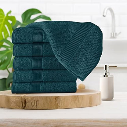 Belizzi Home Ultra Soft 6-Piece Hand Towel Set 16x28-100% Ringspun Cotton - Durable & Highly Absorbent Hand Towels - Ideal for use in Bathroom, Kitchen, Gym, Spa & General Cleaning - Teal
