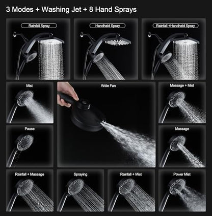 Rain Shower Head with Handheld Showerhead, Black 1.75GPM 460311