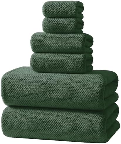 REDKISS 6-Piece Bath Towel Set - 2 Washcloths, 2 Hand Towels, 2 Bath Towels | Ultra-Fiber Coral Fleece, Super Absorbent, No Lint & No Fading | Perfect for Bathroom, Spa, Gym | Family -Olive Green