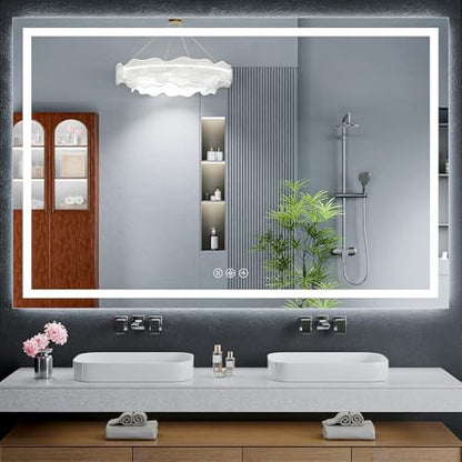 60"x40" LED Bathroom Mirror with Lights, Backlit+Frontlit, Anti-Fog