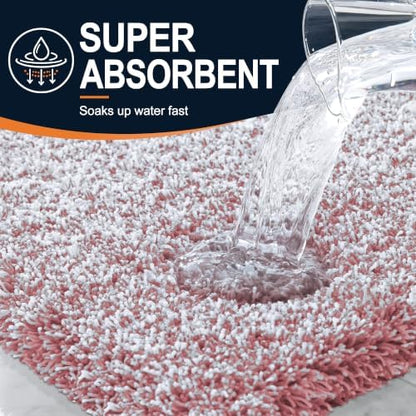 OLANLY Microfiber Bathroom Rugs 47x17, Quick Dry Mat, Deep Rose and White