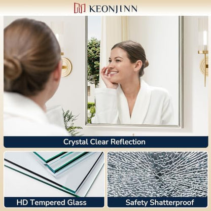 Keonjinn 55 x 30 Inch Brushed Nickel Large Bathroom Mirrors for Over Sink