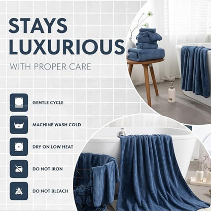 Jessy Home 2 Pack Navy Hand Towel Set 16x31,Ultra Soft Microfiber Towel for Bathroom Highly Absorbent & Quick Dry Hand Face Towel,Multi-Purpose Luxury Premium Towel for Kitchen,Hotel,Shower,Spa,Gym