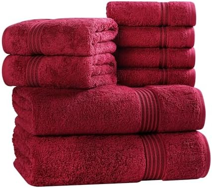 Superior Egyptian Cotton 8-Piece Towel Set, Assorted Towels for Home Bathroom, Guest Bath Decor Essentials, Includes 2 Bath, 4 Hand, 2 Face Towels/Washcloths, Quick Dry, Absorbent, Burgundy