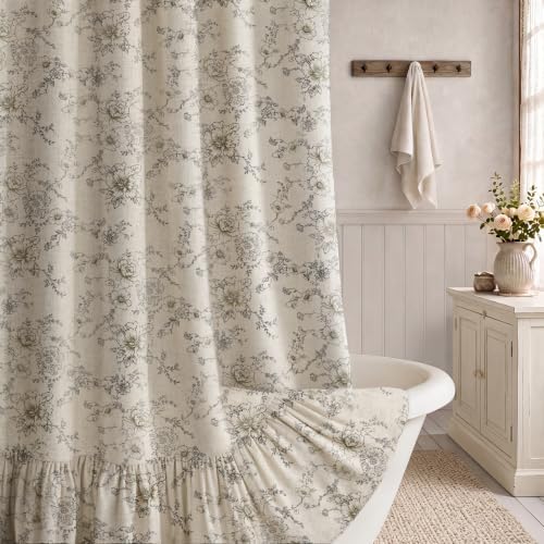 Farmhouse Floral Shower Curtain with Ruffle Hem for Bathroom