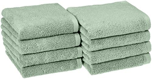 Amazon Basics Lightweight Quick-Dry Hand Towels, 100% Cotton, 28" x 16", Seafoam Green, 8-Pack