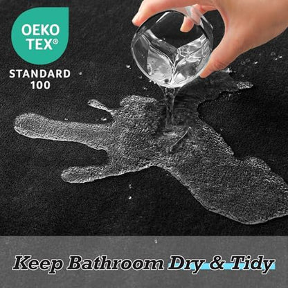 HUXMEYSON Bathroom Rugs Sets 2 Piece, Non-Slip & Quick Dry Bath Mat Set, Ultra Soft Velvet Bath Rugs for Bathroom, Toilet and Shower Floor, Black