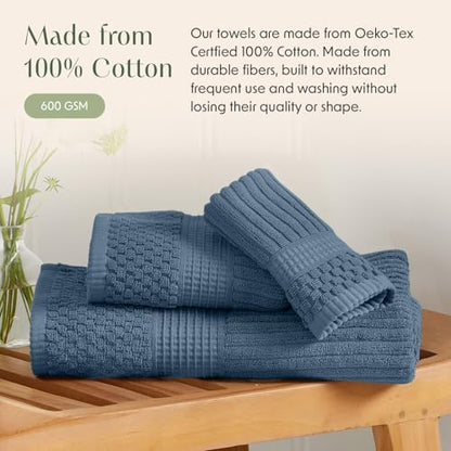 Springtree Home 100% Cotton Bath Towel Set | 4-Pack | Textured | Oceanview
