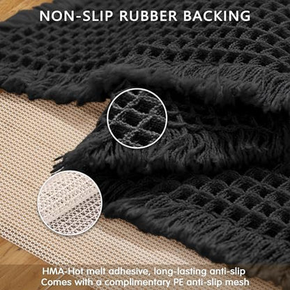 SUBRTEX Waffle Braided Bath Mat, 20" x 32" Soft Waffle Bath Rugs, Absorbent Non Slip Bathrooom Mats, Machine Washable Area Rug for Bathroom, Quick Dry, Black