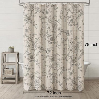 Farmhouse Floral Vintage Shower Curtain for Bathroom, Grey and Tan Taupe