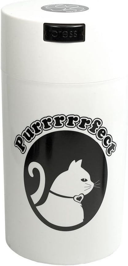 Pawvac 3 to 12 Ounces Container, Airtight Pet Food and Treats Storage Jar - Patented Vacuum Seal Container for Pet Food, Treats and other Dry Goods - White with Cat Logo