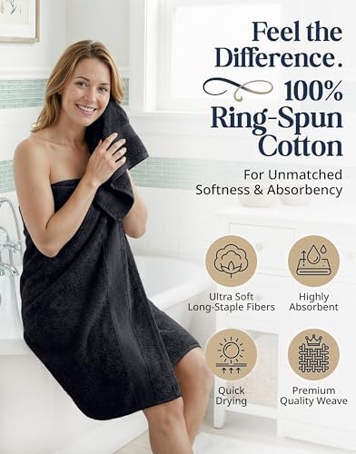 LANE LINEN Bathroom Towel Set 6 Piece Soft Absorbent Quick Dry - Black