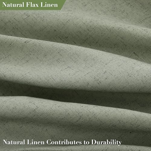 Nanspring Extra Long Sage Green Boho Linen Shower Curtain 96 Inch Length Neutral Faux Linen Simple Tassel Hotel Style Cloth Bath Curtain Set with Hooks Vintage Country Decor for Bathroom 72x96, Green