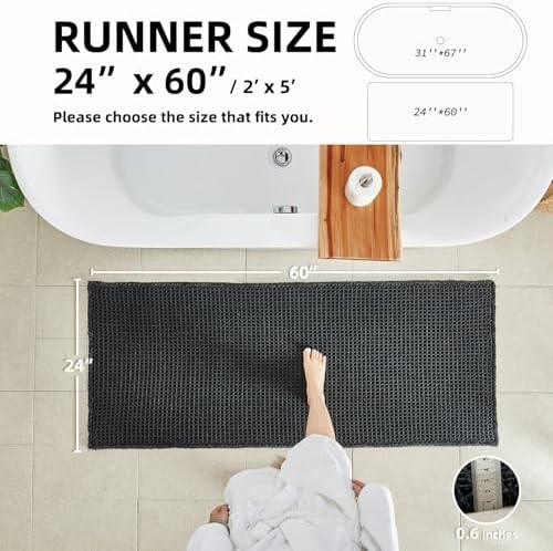 TYUU Black Waffle Runner Rug Bathroom, Long Boho Bath Mat, 60x24