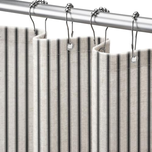 Farmhouse Striped Shower Curtain Black Vintage Linen Curtain 72"W X 72"L