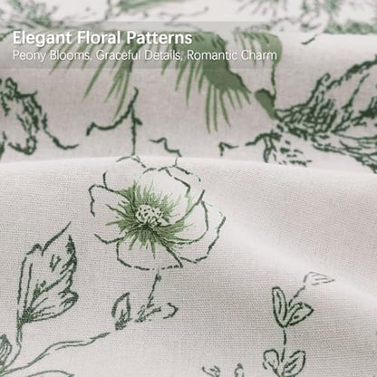 Farmhouse Floral Vintage Shower Curtain for Bathroom, Green and White