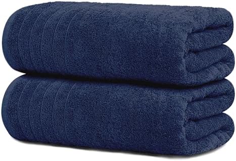 Tens Towels 2 Piece Extra Large Bath Sheets 35 x 70 Inches, Navy
