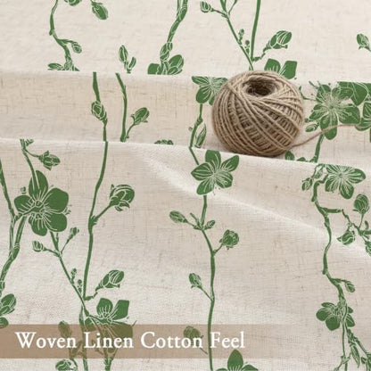 Gibelle Green Farmhouse Linen Shower Curtain, Boho Floral Fabric, 72 x 72