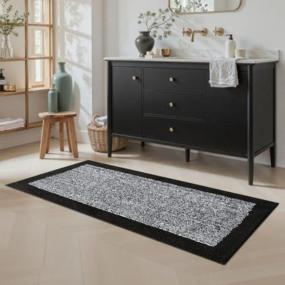 48x17 Long Bathroom Rugs Non Slip Washable, Soft Absorbent Bath Mat Black
