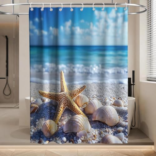 Modern Cute Beach Shower Curtain Coastal Tropical Kids Summer Seashell