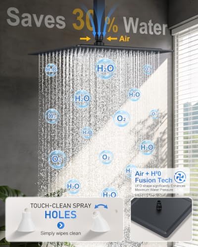 Woindo 4 Function Shower Faucet Set 12" Rain Shower Head/6'' Side Shower Head and 3 Setting Handheld Ceiling Mount Push Button Diverter Complete Rainfall Round Shower System Included Valve Trim Kit