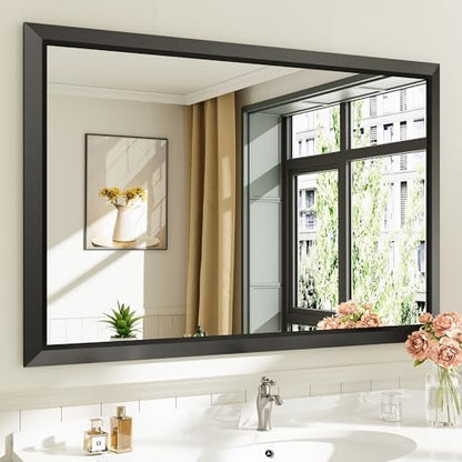Briivue Black Metal Framed Bathroom Wall Mirror, 48x32 Inch